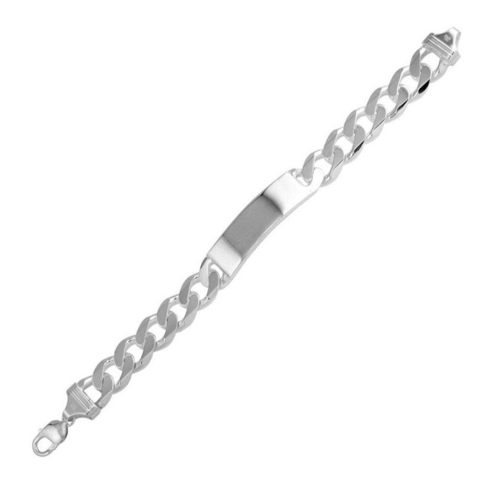 12.9MM Sterling Silver 925 Engravable ID Super Flat Curb 150 Bracelet 9"